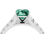 White gold Emerald Cut Green Sapphire Solitaire Ring with Cathedral Setting and Pavé Band_4