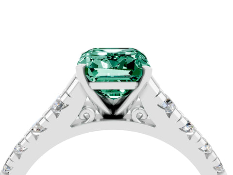 White gold Emerald Cut Green Sapphire Solitaire Ring with Cathedral Setting and Pavé Band_4