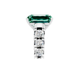 White gold Emerald Cut Green Sapphire Solitaire Ring with Cathedral Setting and Pavé Band_5