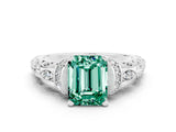 White gold Emerald Cut Green Sapphire Solitaire Ring with Filigree Band and Four-Prong Setting_24