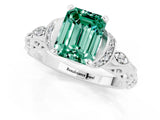 White gold Emerald Cut Green Sapphire Solitaire Ring with Filigree Band and Four-Prong Setting_25