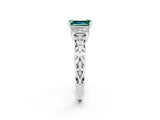 White gold Emerald Cut Green Sapphire Solitaire Ring with Filigree Band and Four-Prong Setting_26