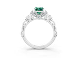 White gold Emerald Cut Green Sapphire Solitaire Ring with Filigree Band and Four-Prong Setting_27