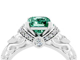 White gold Emerald Cut Green Sapphire Solitaire Ring with Filigree Band and Four-Prong Setting_28