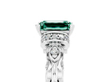White gold Emerald Cut Green Sapphire Solitaire Ring with Filigree Band and Four-Prong Setting_29