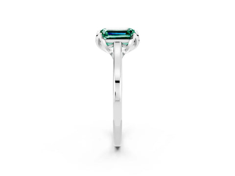 White gold Emerald Cut Green Sapphire Solitaire Ring with Flower Prong Setting and Classic Band_14