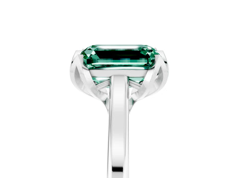 White gold Emerald Cut Green Sapphire Solitaire Ring with Flower Prong Setting and Classic Band_17