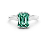 White gold Emerald Cut Green Sapphire Solitaire Ring with Flower Prong Setting and Classic Band_24