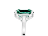 White gold Emerald Cut Green Sapphire Solitaire Ring with Flower Prong Setting and Classic Band_29