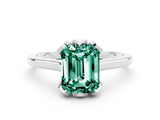 White gold Emerald Cut Green Sapphire Solitaire Ring with Flower Prong Setting and Classic Band_37