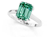 White gold Emerald Cut Green Sapphire Solitaire Ring with Flower Prong Setting and Classic Band_74