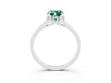 White gold Emerald Cut Green Sapphire Solitaire Ring with Flower Prong Setting and Classic Band_76