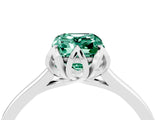 White gold Emerald Cut Green Sapphire Solitaire Ring with Flower Prong Setting and Classic Band_77