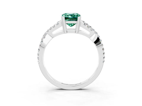 White gold Emerald Cut Green Sapphire Solitaire Ring with Four-Prong Setting and Twisted Pavé Band_3