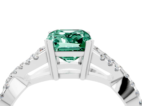 White gold Emerald Cut Green Sapphire Solitaire Ring with Four-Prong Setting and Twisted Pavé Band_4