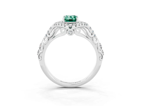 White gold Emerald Cut Green Sapphire Solitaire Ring with Hidden Halo and Pavé Band_33