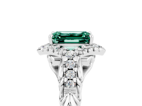 White gold Emerald Cut Green Sapphire Solitaire Ring with Hidden Halo and Pavé Band_35