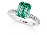 White gold Emerald Cut Green Sapphire Solitaire Ring with Pavé Accents and Four-Prong Setting_1