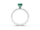 White gold Emerald Cut Green Sapphire Solitaire Ring with Pavé Accents and Four-Prong Setting_3