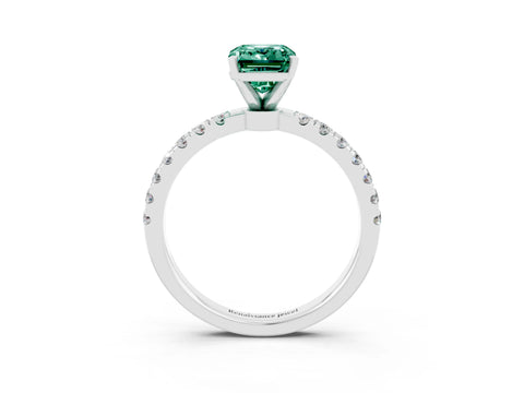 White gold Emerald Cut Green Sapphire Solitaire Ring with Pavé Accents and Four-Prong Setting_3