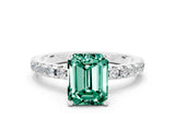 White gold Emerald Cut Green Sapphire Solitaire Ring with Pavé Band and Four-Prong Setting_24