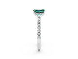 White gold Emerald Cut Green Sapphire Solitaire Ring with Pavé Band and Four-Prong Setting_26