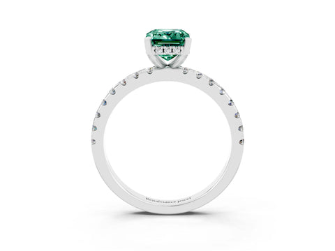 White gold Emerald Cut Green Sapphire Solitaire Ring with Pavé Band and Four-Prong Setting_27