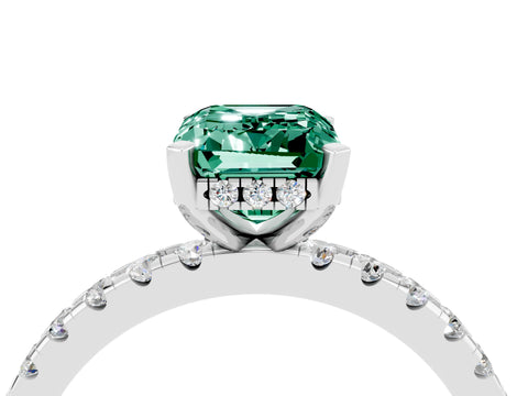 White gold Emerald Cut Green Sapphire Solitaire Ring with Pavé Band and Four-Prong Setting_28