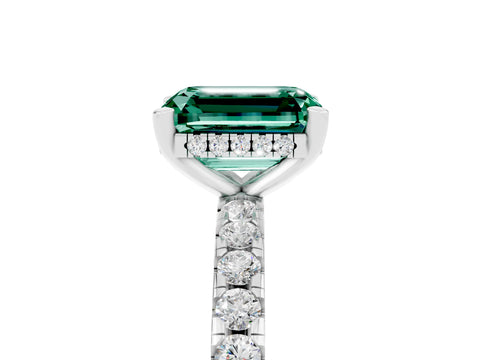 White gold Emerald Cut Green Sapphire Solitaire Ring with Pavé Band and Four-Prong Setting_29