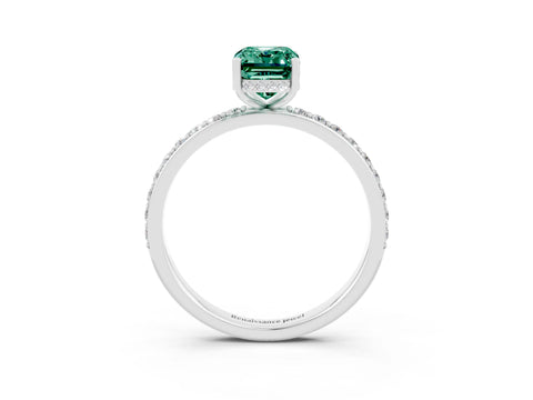 White gold Emerald Cut Green Sapphire Solitaire Ring with Pavé Band and Hidden Halo_27