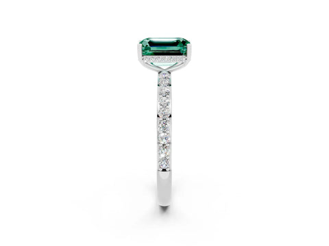 White gold Emerald Cut Green Sapphire Solitaire Ring with Pavé Band and Hidden Halo_2