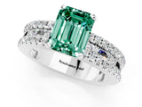 White gold Emerald Cut Green Sapphire Solitaire Ring with Pavé and Channel Set Band_1