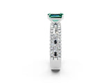 White gold Emerald Cut Green Sapphire Solitaire Ring with Pavé and Channel Set Band_2