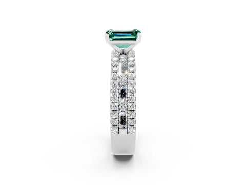 White gold Emerald Cut Green Sapphire Solitaire Ring with Pavé and Channel Set Band_2