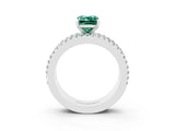 White gold Emerald Cut Green Sapphire Solitaire Ring with Pavé and Channel Set Band_3