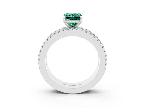 White gold Emerald Cut Green Sapphire Solitaire Ring with Pavé and Channel Set Band_3