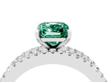 White gold Emerald Cut Green Sapphire Solitaire Ring with Pavé and Channel Set Band_4