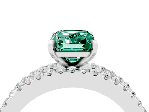 White gold Emerald Cut Green Sapphire Solitaire Ring with Pavé and Channel Set Band_4