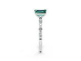 White gold Emerald Cut Green Sapphire Solitaire Ring with Pave Band and Four Prong Setting_26