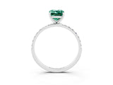 White gold Emerald Cut Green Sapphire Solitaire Ring with Pave Band and Four Prong Setting_27