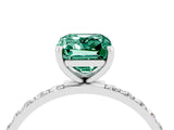 White gold Emerald Cut Green Sapphire Solitaire Ring with Pave Band and Four Prong Setting_28