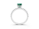 White gold Emerald Cut Green Sapphire Solitaire Ring with Round  Pavé Band and Four-Prong Setting_51