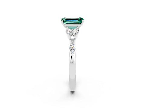 White gold Emerald Cut Green Sapphire Solitaire Ring with Side Stones and Four-Prong Setting_14