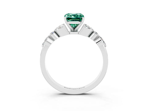 White gold Emerald Cut Green Sapphire Solitaire Ring with Side Stones and Four-Prong Setting_15