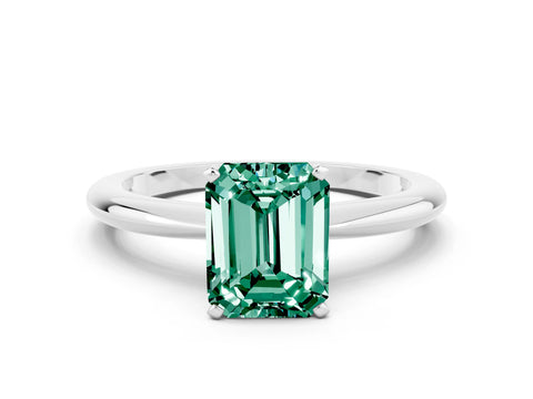White gold Emerald Cut Green Sapphire Solitaire Ring with Six-Prong Setting and Classic Band_36