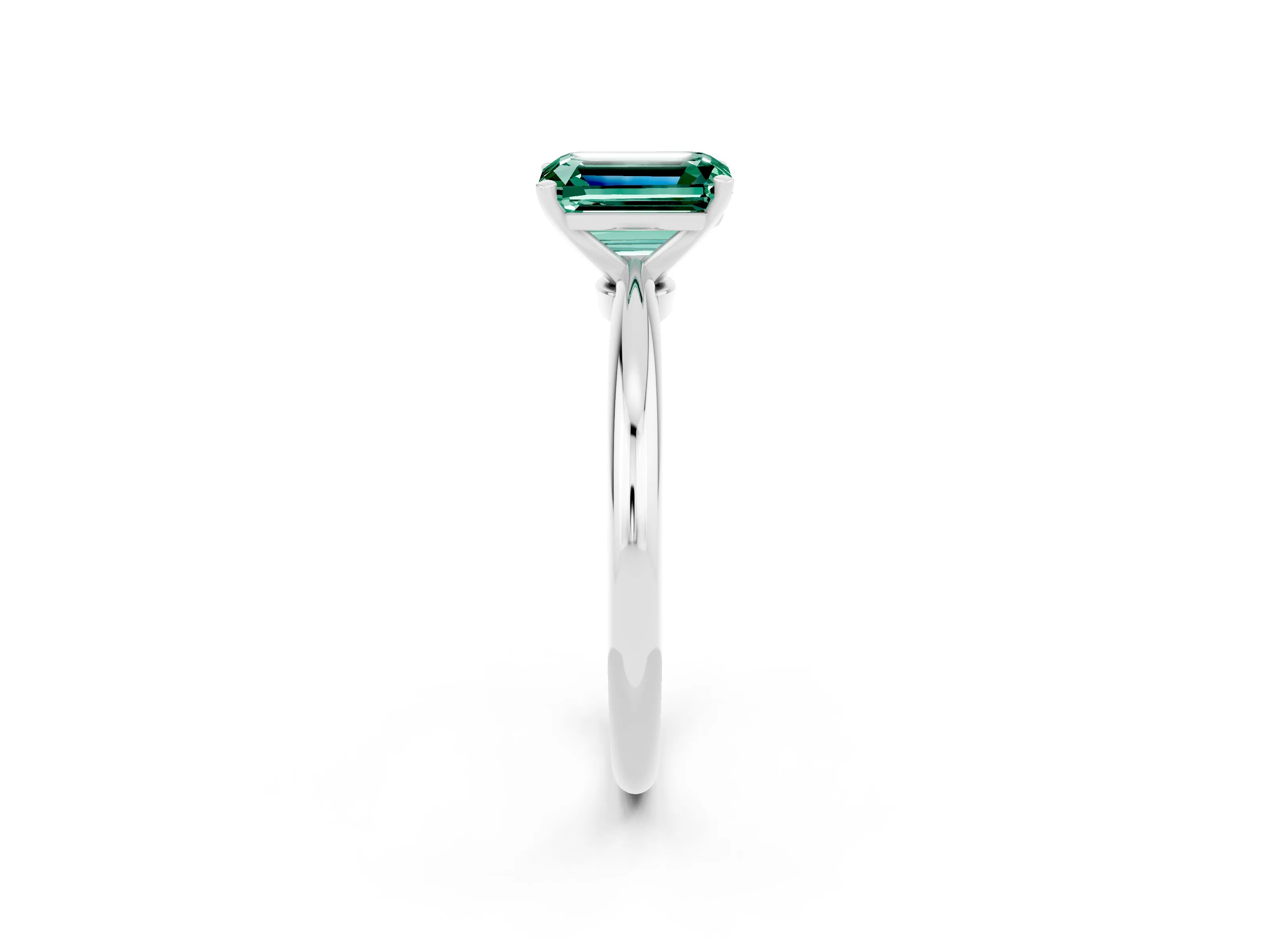 White gold Emerald Cut Green Sapphire Solitaire Ring with Six-Prong Setting and Classic Band_38