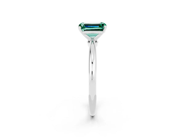 Platinum Emerald Cut Green Sapphire Solitaire Ring with Six-Prong Setting and Classic Band