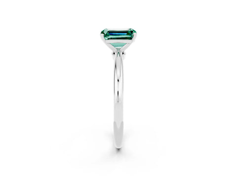 White gold Emerald Cut Green Sapphire Solitaire Ring with Six-Prong Setting and Classic Band_38