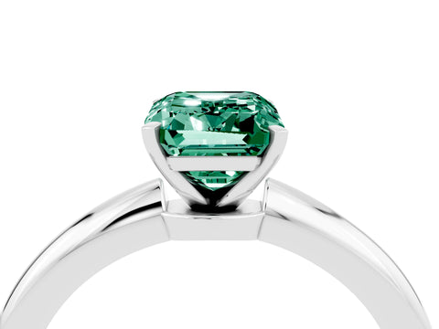 White gold Emerald Cut Green Sapphire Solitaire Ring with Six-Prong Setting and Classic Band_40