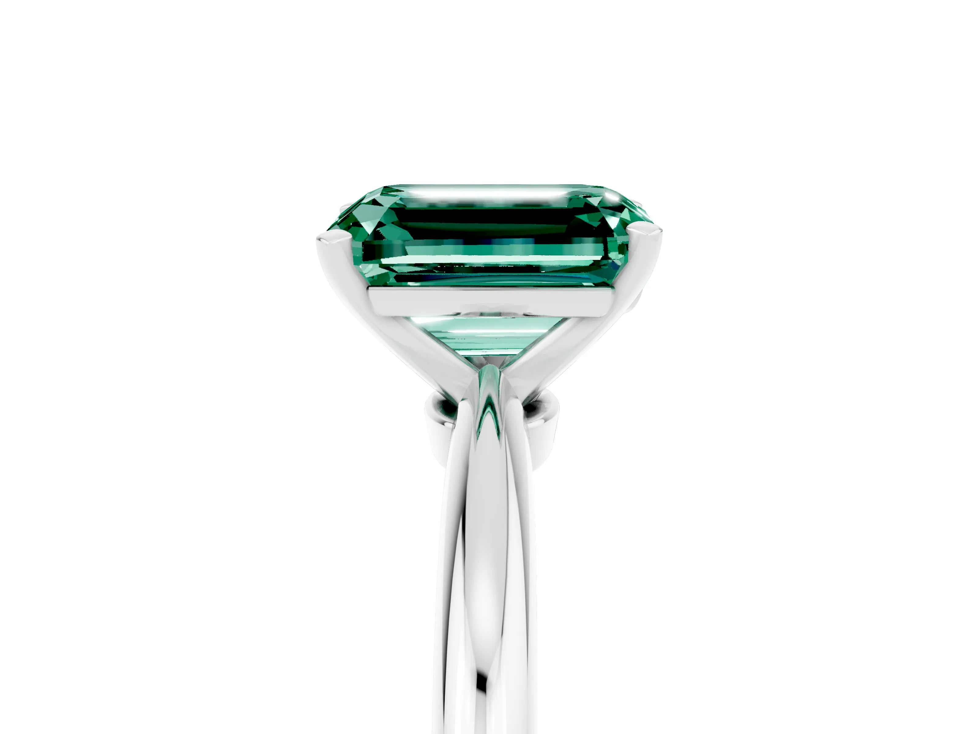White gold Emerald Cut Green Sapphire Solitaire Ring with Six-Prong Setting and Classic Band_41